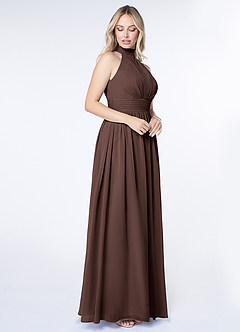 Azazie Iman Brautjungfernkleider A-Linie A-Linie Gerüscht Chiffon Kleid Ganache image3