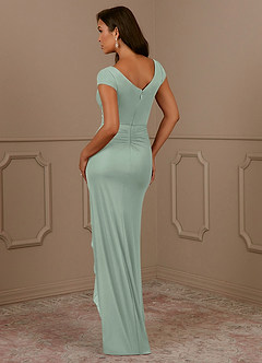 Azazie Roya Mother of the Bride Dresses Agave Mermaid V-Neck Pleated Mesh Dress image3