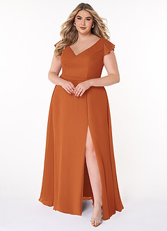 Azazie Claudine Bridesmaid Dresses Cinnamon A-Line Flutter Sleeve Chiffon Dress image7