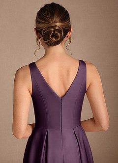 Azazie Fulton Mother of the Bride Dresses Plum A-Line Pleated Stretch Satin Dress image6