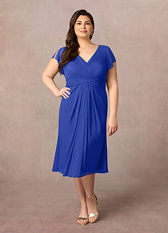 Azazie Vera Mother of the Bride Dresses Royal Blue A-Line V-Neck Pleated Mesh Dress image6