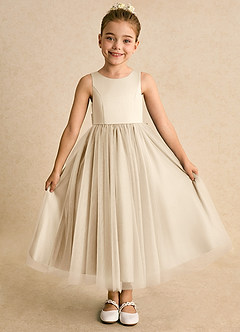 Azazie Solia Blumenmädchenkleider Ballkleid Schleifen Tüll Kleid Champagner image2