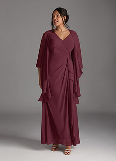 Azazie Manuella Mother of the Bride Dresses Cabernet A-Line V-Neck Pleated Chiffon Dress image12