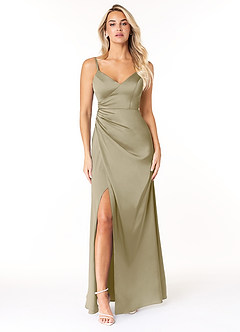 Azazie Marchella Bridesmaid Dresses Moss Green A-Line Corset Stretch Satin Dress image1