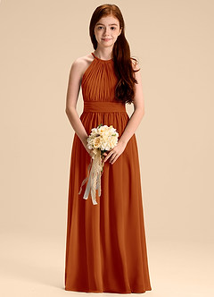 Azazie Malone Junior Paprika A-Line Pleated Chiffon Dress image3