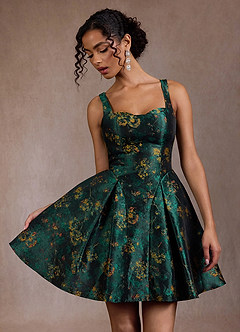 Briena Deep Green Mini Dress | Azazie