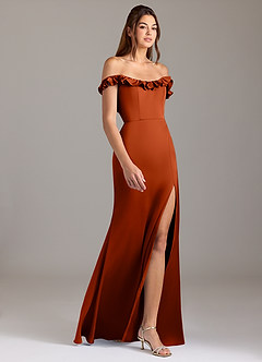 Azazie Callie Bridesmaid Dresses Paprika A-Line Ruched Stretch Satin Convertible Dress image6