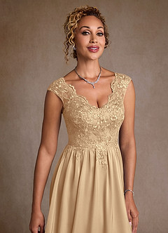 Azazie Amethyst Mother of the Bride Dresses Champagne A-Line Lace Dress image6
