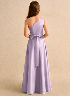 Azazie Puddles Girls Formal Flower Girl Dresses Frosted Lilac A-Line One Shoulder Matte Satin Dress image3