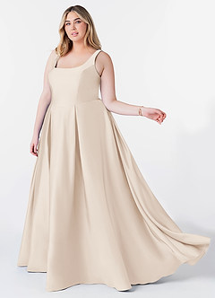 Azazie Neve Bridesmaid Dresses White Alabaster Ball-Gown with Pockets Stretch Satin Dress image9