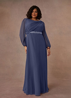 Azazie Priyanka Mother of the Bride Dresses Stormy A-Line Boatneck Pleated Chiffon Dress image5