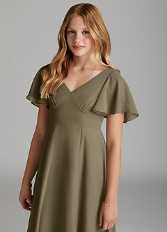 Azazie Kimber Junior Willow Green A-Line Pleated Chiffon Dress image6