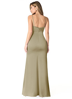 Azazie Linia Bridesmaid Dresses Moss Green Mermaid Pleated Stretch Satin Dress image2