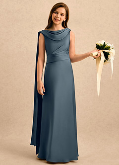 Azazie Sanah Girls Formal Flower Girl Klänningar Klänning A-Line i Stretch Satin Plisserad image3