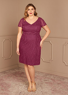 Azazie Lucilia Mother of the Bride Dresses Mulberry Sheath Lace Dress image7