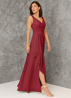 Azazie Kori Brautjungfernkleider A-Linie Plissee Chiffon Kleid Granatapfelrot image3