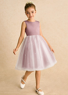 Azazie Esme Robe Demoiselle D'honneur Fillette Robe Princesse en Tulle Arc Rose Poussiéreuse image3