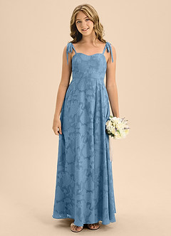 Azazie Rosey Junior Steel Blue A-Line Sweetheart Neckline Floral Burnout Dress image5