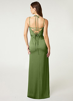 Azazie Desi Bridesmaid Dresses Juniper Sheath Halter Corset Stretch Satin Dress image3