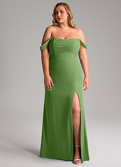 Azazie Saige Bridesmaid Dresses Basil A-Line Off the Shoulder Chiffon Convertible Dress image10