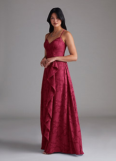 Azazie Naeem Brautjungfernkleider A-Linie Herzausschnitt Blumen-Burnout Kleid Burgunderrot image2