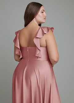 Azazie Leilani Abiti da Damigella Abito A-Line in Raso Elasticizzato Drappeggiato Rosa Polverosa image7