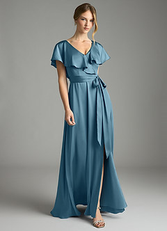 Azazie Lainey Bridesmaid Dresses Bermuda A-Line with Pockets Stretch Satin Dress image1