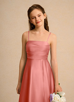 Azazie Pebbles Girls Formal Flower Girl Dresses Salmon Pink A-Line Pleated Matte Satin Dress image3