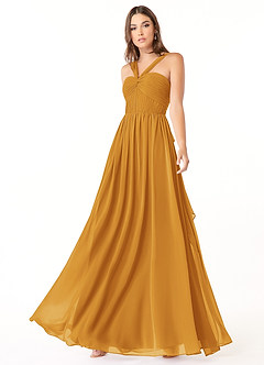 Azazie Dionne Bridesmaid Dresses Butterscotch A-Line Corset Chiffon Dress image4