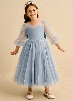 Azazie Trudy Flower Girl Dresses Dusty Blue Ball-Gown Sweetheart Neckline Tulle Dress image3