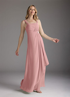 Azazie Weisz Final Sale Dusty Rose A-Line Square Neckline Pleated Chiffon Dress image4