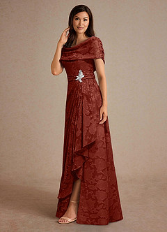 Azazie Branford vestidos de madre de la novia Vestido de Terracota de Devorado Floral de Corte En A con Plisado image2