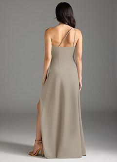 Azazie Senna Final Sale Taupe A-Line One Shoulder Stretch Crepe Dress image5