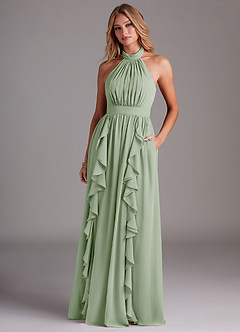 Azazie Avary Abiti da Damigella Abito A-Line in Chiffon Plissettato Verde Salvia image4