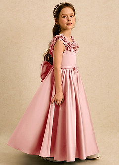 Azazie Eden Flower Girl Dresses Rosette Ball-Gown Pleated Matte Satin Dress image3