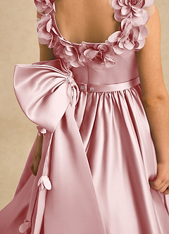 Azazie Eden Flower Girl Dresses Powder Pink Ball-Gown Pleated Matte Satin Dress image6