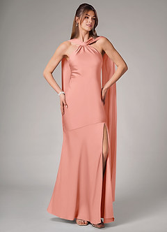 Azazie Kinsley Robes de demoiselle d'honneur Robe Sirène en Satin extensible Fente Latérale Corail image5