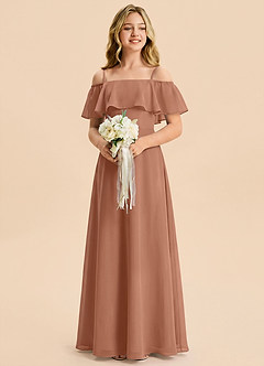 Azazie Maggie Junior Bronzer A-Line Off the Shoulder Chiffon Dress image4