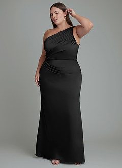 Azazie Akilah Bridesmaid Dresses Black Mermaid One Shoulder Stretch Satin Dress image10