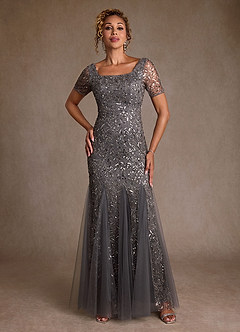 Azazie Brisa Abiti per la Madre della Sposa Abito Tromba in Paillettes/Lustrini Grigio Acciaio image1