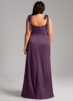 Azazie Frostine Bridesmaid Dresses Plum A-Line Bow Stretch Satin Dress image5