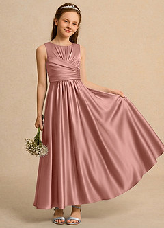 Azazie Ducky Girls Formal Flower Girl Dresses Rosette A-Line Pleated Stretch Satin Dress image1