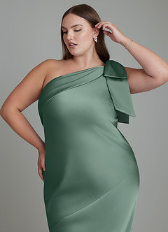 Azazie Yuanna Bridesmaid Dresses Eucalyptus Mermaid One Shoulder Stretch Satin Dress image10