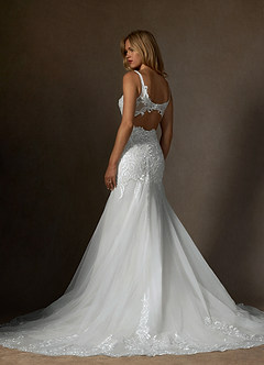 Azazie Diva Wedding Dresses Diamond White Mermaid V-Neck Sequins Tulle Dress image2