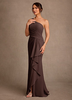 Azazie Floy Mother of the Bride Dresses Ganache Sheath One Shoulder Chiffon Dress image2