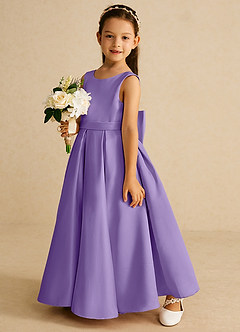 Azazie Pipsy Flower Girl Dresses Tahiti A-Line Bow Matte Satin Dress image2