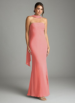 Azazie Saylor Vestidos de damas de honor Vestido de Coral de Gasa de Corte Sirena con Sin tirantes image1
