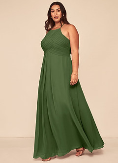 Azazie Ginger Bridesmaid Dresses Olive A-Line Halter Pleated Chiffon Dress image9