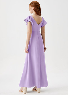 Azazie Omari Junior Lilac A-Line Pleated Stretch Satin Dress image2