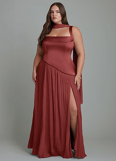 Azazie Stephanie Bridesmaid Dresses Terracotta A-Line Pleated Stretch Satin Dress image14